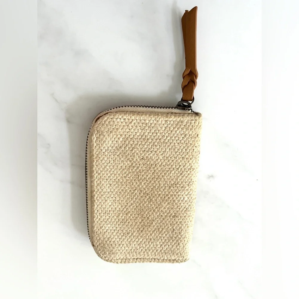 Universal Thread Wallet Small Zip Cream with Brown Strips